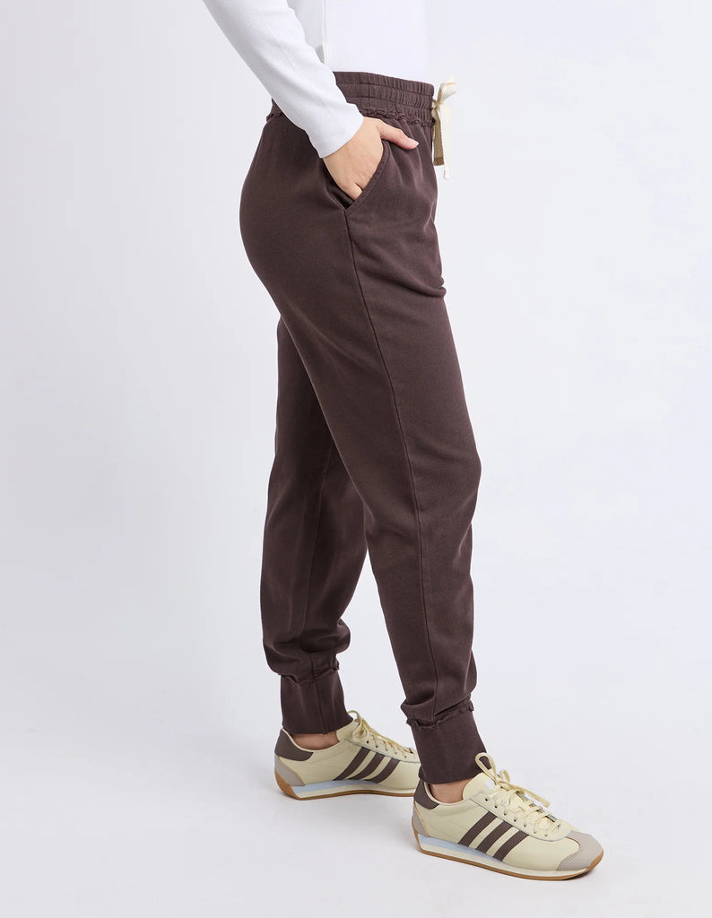 Simplified trackpant - coffee-Foxwood-The ultimate Foxwood Simplified Crew just got a BFF. The Simplified Pant is here and is set to be your favourite on-the-go trackpant for everyday style. Featuring a wide and super comfortable elastic waistband with drawstring tie. The Simplified Pant features the same raw edge detailing on the waist and cuffs as the best selling crew making these a stylish match back. Add side pockets for your treasure and our classic embroidered Foxwood logo on the leg and you have pan