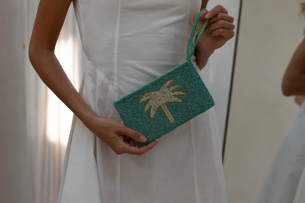 Sophie beaded clutch-Pash + Evolve-*Glass beads *Wrist strap *Fully Lined inside *20x12cm-Pash + Evolve
