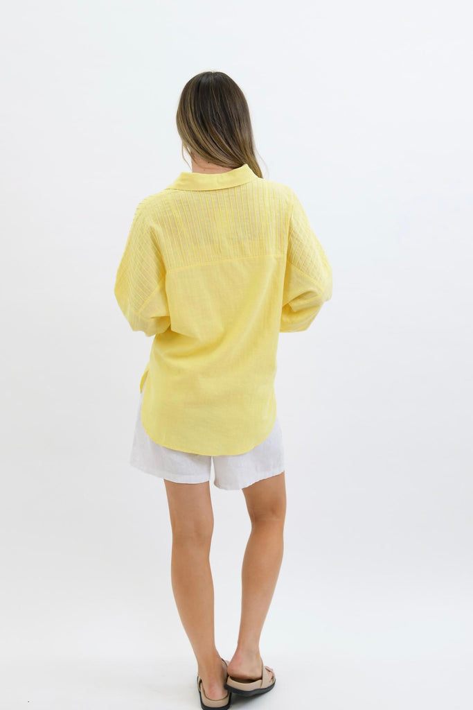 Sophie shirt - lemon-Pash + Evolve-*Button up front *Long sleeve *High-low hemline *Pin tuck detail *Split in hem *Collared neckline *100% Cotton-Pash + Evolve