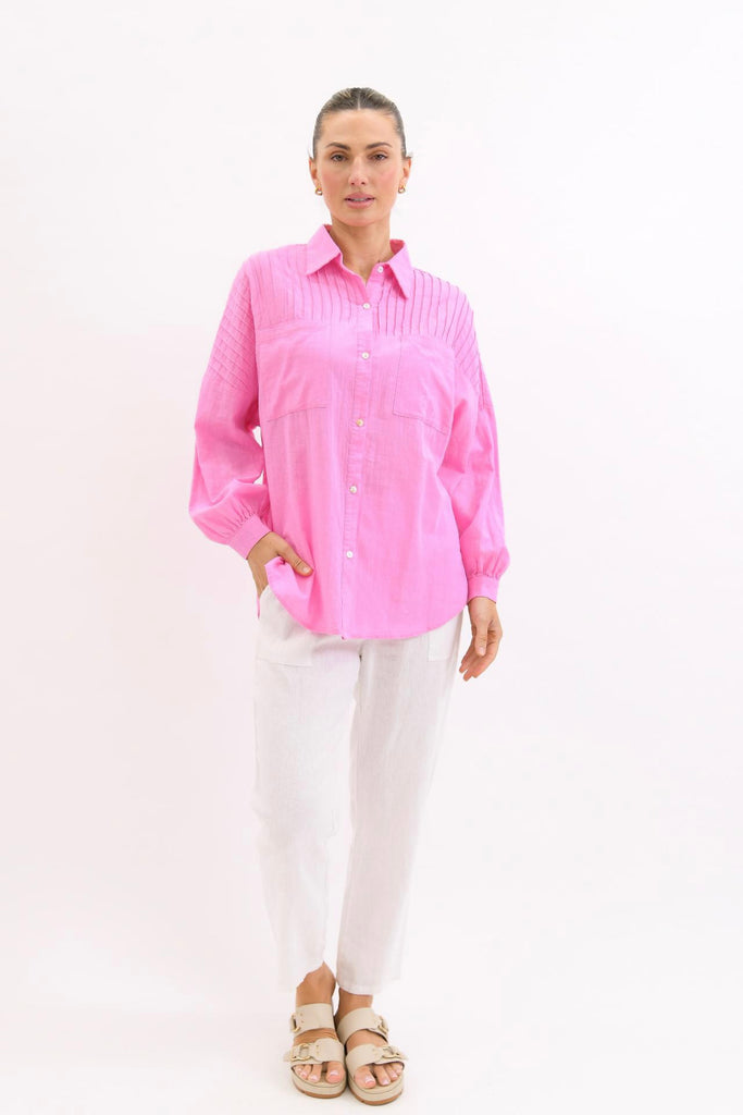 Sophie shirt - pink-Pash + Evolve-*Button up front *Long sleeve *High-low hemline *Pin tuck detail *Split in hem *Collared neckline *100% Cotton-Pash + Evolve