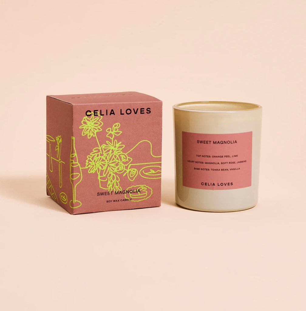 Sweet Magnolia Candle-Celia Loves-Light enough to appeal to many but intriguing enough to stop guests in their tracks, this warm and elevated fragrance will wrap your home up in cosy floral notes and light citrus nuances. A staple for homebodies and our house proud girlies, Sweet Magnolia is warm, cocooning and the sweetest at-home escape. Top notes orange peel, lime Heart notes magnolia, soft rose, jasmine Base notes tonka bean, vanilla Handcrafted on the Surf Coast of Victoria using soy wax. Featuring ori