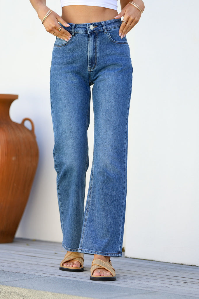 Sydney straight leg jean - mid wash-Pash + Evolve-*Straight leg *Pockets *Mid wash denim *Super comfy & stretchy-Pash + Evolve