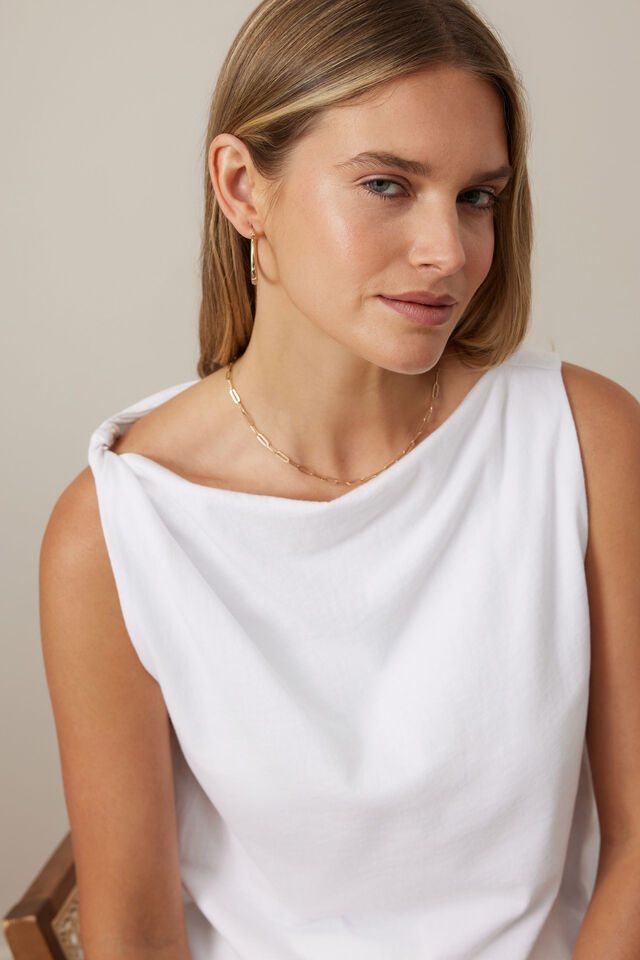Tahlia Twist Strap Tank - White-Ceres Life-100% Australian Cotton Close to body Fit Twist detail Mid weight jersey with stretch Soft hand feel-Pash + Evolve