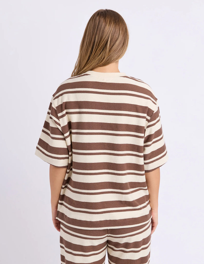 Tides Top - Chocolate-Foxwood-Easy days start here. The Tides Top is crafted from soft specialty unbrushed fleece with a yarn dyed stripe that brings a fresh coastal feel. Finished with a relaxed fit and easy silhouette, it's the throw on style you'll reach for from slow mornings to weekend wanderings. Yarn dyed stripe Specialty unbrushed fleece Relaxed fit Model is wearing a size 10-Pash + Evolve