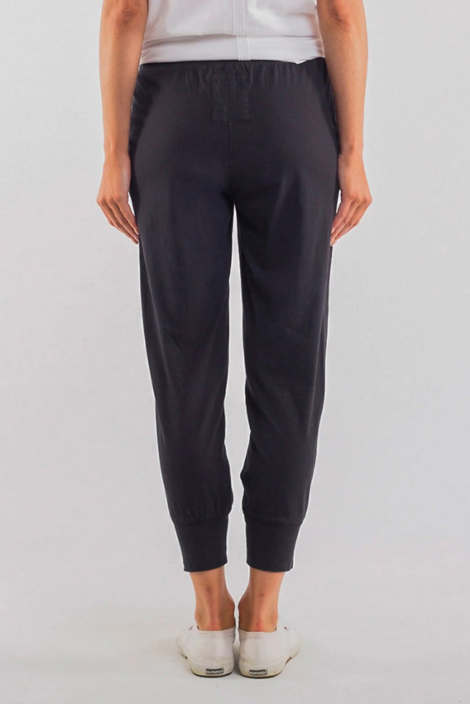 Wash out lounge pant - washed black-Elm-Everybody's Favourite, The Elm Wash Out Pant Is Made In A 100% Cotton Soft Jersey Fabric And Features Deep Side Pockets And An Elastic Waist For Effortless Everyday Wear. The Dressy Trackie Thick Waistband with Cloth Drawstring Tapered Bottom Leg 100% Cotton Model is 169cm and wears Size 10-Pash + Evolve