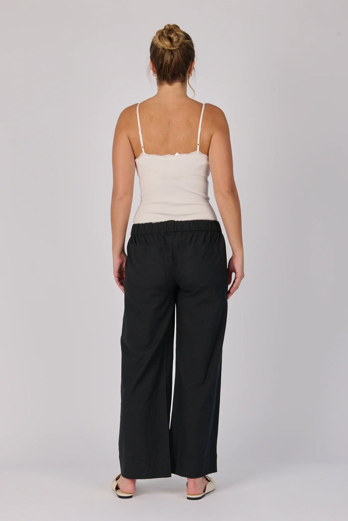 Wide Leg Pant - Black-One Ten Willow-Fixed Waistband Button Front Closure Full Length Wide Leg Side Pockets Model is 176cm (Size 8-10) and wears our size Small Material: 85% Cotton 15% Flex Designed in Geelong, Australia-Pash + Evolve
