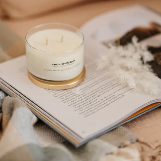 Lime & Lemongrass Soy Candle-Pash + Evolve-Candles-An invigorating fusion featuring fresh notes of lime and zesty lemon. Energetic and invigorating, this innovative scent is deliciously perfect for keeping the memories of long, hot Australian summers alive. Bouncing with fresh notes of lime and zesty lemon, it will transport you to a place you'd rather be. Australian Made Candles / Hand poured Soy Candle / Small Batch / Family Owned / Hand Labelled and Packaged 300g / 40+ hours / double wick-Pash + Evolve