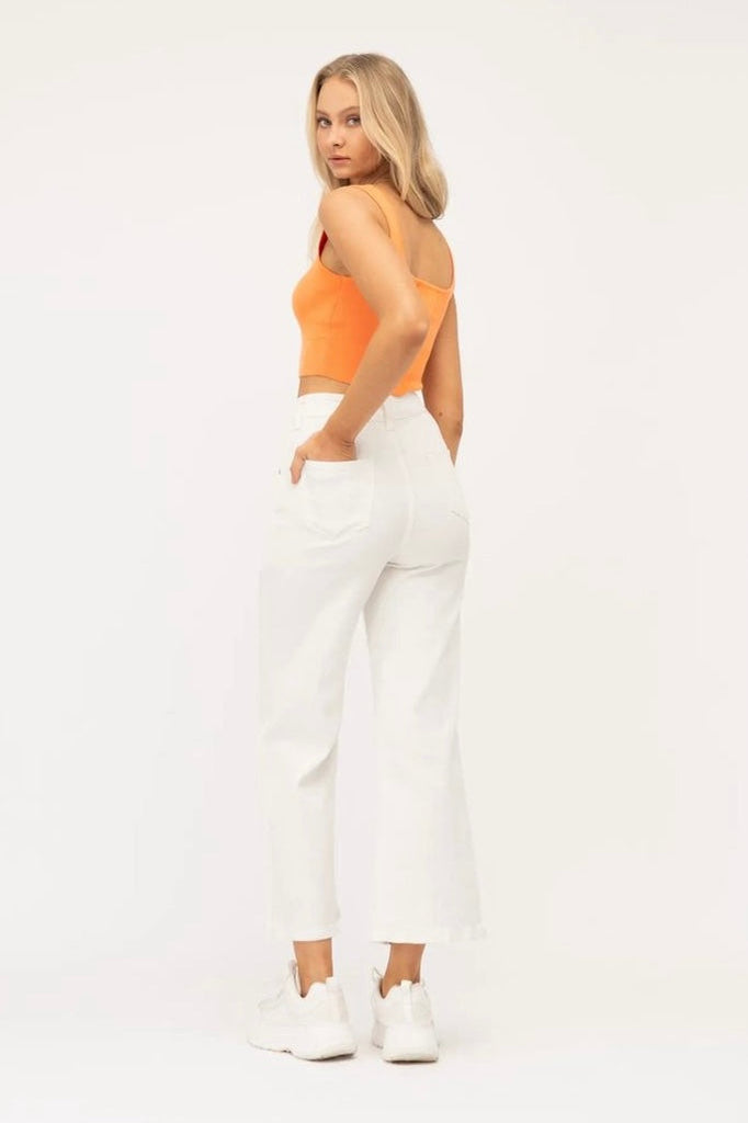 Madi Pant - White-Pash + Evolve-Bottoms-Oh these are so good! These are super high-waisted with in-seam pockets at the front and normal pockets at the rear. Featuring a wider-legged fit, these are incredibly stretchy and comfortable, in a mid-weight denim. Sizing: Generous - go down one these are super stretchy!-Pash + Evolve