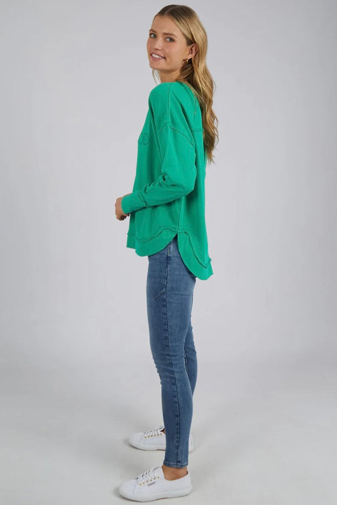 Simplified crew - bright green-Foxwood-The Simplified Crew is the perfect throw over for your everyday wardrobe. With its round neck, hi-lo hemline, side splits with raw edging & the classic Foxwood logo, you are going to want one in every colour. *100% cotton *Designed in Australia-Pash + Evolve