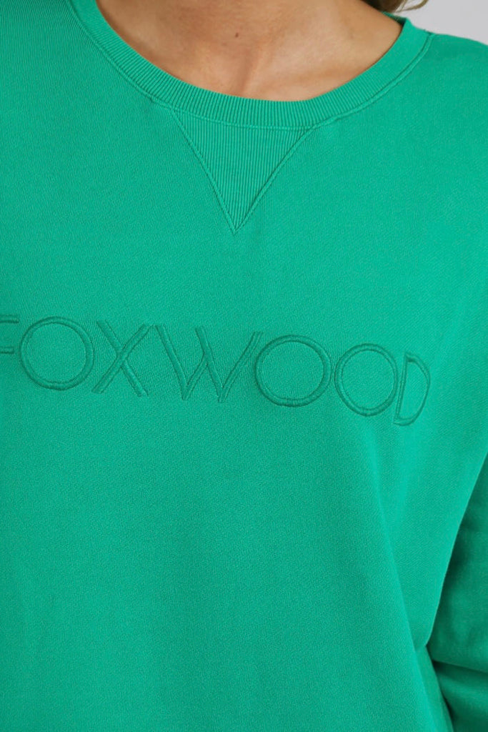 Simplified crew - bright green-Foxwood-The Simplified Crew is the perfect throw over for your everyday wardrobe. With its round neck, hi-lo hemline, side splits with raw edging & the classic Foxwood logo, you are going to want one in every colour. *100% cotton *Designed in Australia-Pash + Evolve