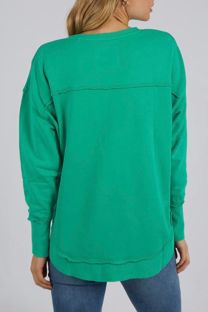 Simplified crew - bright green-Foxwood-The Simplified Crew is the perfect throw over for your everyday wardrobe. With its round neck, hi-lo hemline, side splits with raw edging & the classic Foxwood logo, you are going to want one in every colour. *100% cotton *Designed in Australia-Pash + Evolve