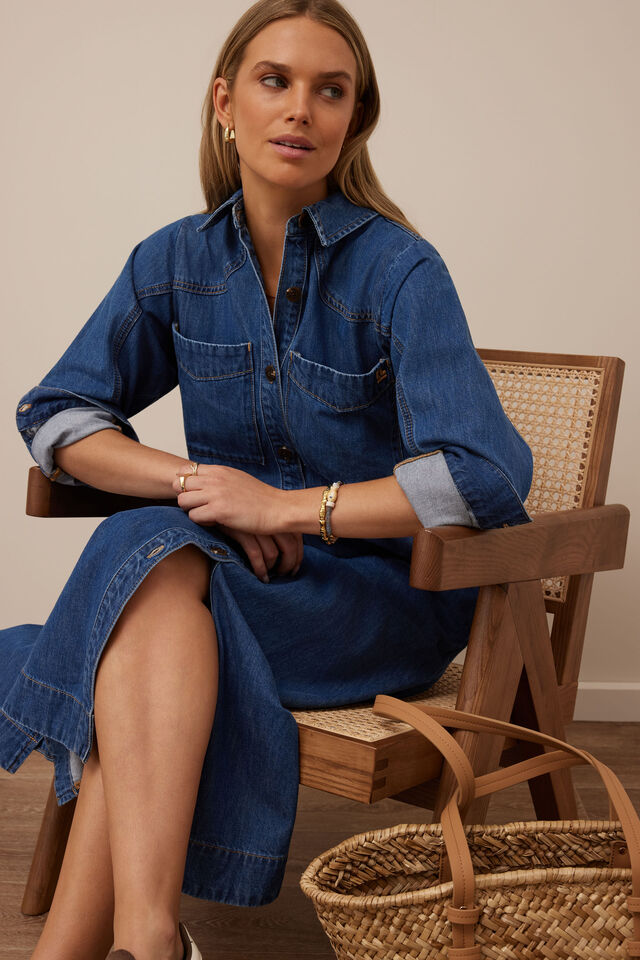 Rae Long Sleeve Midi Dress - Fresh indigo