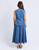 Abbott Vest - Mid Blue-Foxwood-An easy layering piece designed with everyday wear in mind. The Abbott Vest combines comfort with a clean, modern silhouette, perfect for styling back with your favourite skirt or pants. Button down front Stretch denim Split hemline at front Our model is 176cm and wears Size 10-Pash + Evolve