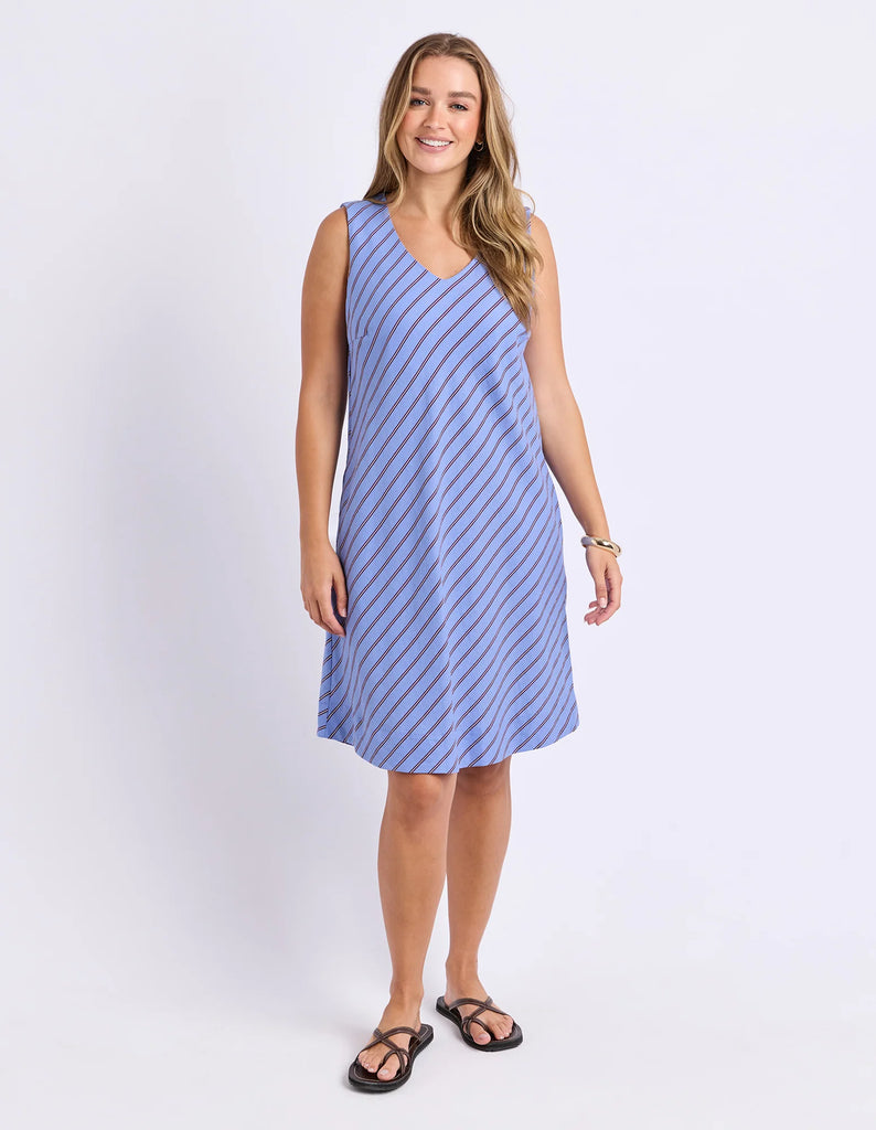 Alba dress - cornflower blue-Foxwood-Nothing says easy dressing quite like the Alba Dress. Featuring a relaxed silhouette, flattering V neckline and a keyhole button closure, it's made for coffee runs, coastal walks and afternoons spent outdoors. Vee neckline Vertical printed stripe Side pockets 55% Linen, 45% Viscose Our model is 176cm and wears Size 10-Pash + Evolve