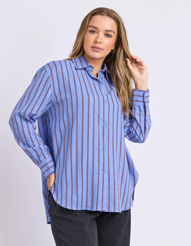 Alba shirt - cornflower blue-Foxwood-A fresh take on classic shirting, the Alba Shirt is designed to bring a little colour to your everyday wardrobe. Featuring a relaxed fit, yarn dyed stripe, button through front and curved hem, it's an easy style to wear tucked, layered or loose. Printed stripe Front button opening Relaxed fit 55% Linen, 45% Viscose Our model is 176cm and wears Size 10-Pash + Evolve