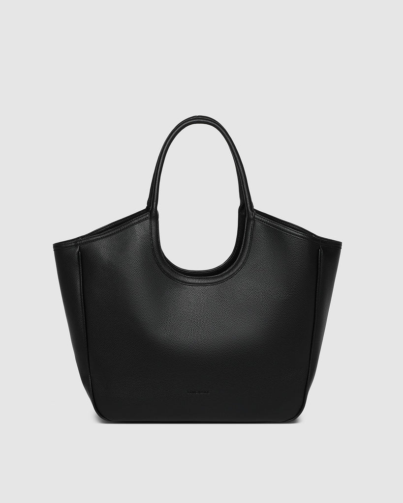 Alexandra tote bag - back-Louenhide-The Alexandra Black Tote Bag is a modern essential, thoughtfully designed to carry you from workdays to weekends with ease. This spacious everyday carryall bag balances elevated style and everyday function, making it the perfect lightweight work tote for women that also doubles as your weekend market companion. Crafted from smooth black vegan leather, she delivers a sleek, timeless finish that complements every wardrobe. Designed with a structured silhouette and vegan lea