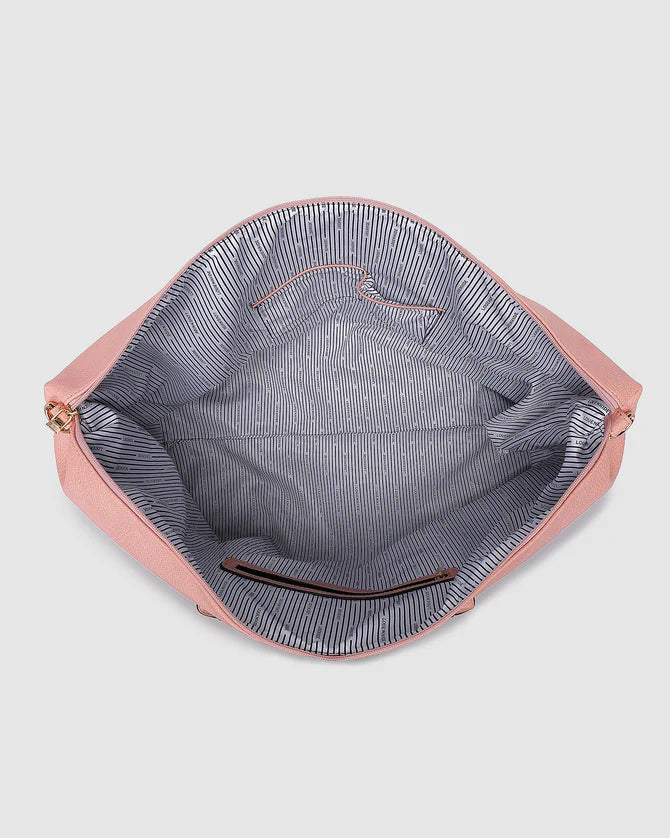 Alexis Weekender Travel Bag- BLUSH stripe-Louenhide-Bags-The Louenhide Alexis Blush Weekender Travel Bag with Stripe Strap is a perfect carryall for overnight or weekend adventures! Feel luxe and invest in a quality, soft, and easy clean vegan leather Louenhide travel bag. This new design is a sporty twist on a Louenhide best seller, now featuring a fun statement stripe webbing extension strap. Wide opening and spacious, this weekender is just the right size to fit your travel essentials. Carry the bag effo