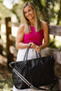 Alexis travel bag - black stripe-Louenhide-The Louenhide Alexis Black Weekender Travel Bag with Stripe Strap is a perfect carryall for overnight or weekend adventures! Feel luxe and invest in a quality, soft, and easy clean vegan leather Louenhide travel bag. This new design is a sporty twist on a Louenhide best seller, now featuring a fun statement stripe webbing extension strap. Wide opening and spacious, this weekender is just the right size to fit your travel essentials. Carry the bag effortlessly by th