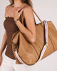 Alexis weekender travel bag - camel stripe-Louenhide-The Louenhide Alexis Camel Weekender Travel Bag with Stripe Strap is a perfect carryall for overnight or weekend adventures! Feel luxe and invest in a quality, soft, and easy clean vegan leather Louenhide travel bag. This new design is a sporty twist on a Louenhide best seller, now featuring a fun statement stripe webbing extension strap. Wide opening and spacious, this weekender is just the right size to fit your travel essentials. Carry the bag effortle
