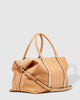 Alexis weekender travel bag - camel stripe-Louenhide-The Louenhide Alexis Camel Weekender Travel Bag with Stripe Strap is a perfect carryall for overnight or weekend adventures! Feel luxe and invest in a quality, soft, and easy clean vegan leather Louenhide travel bag. This new design is a sporty twist on a Louenhide best seller, now featuring a fun statement stripe webbing extension strap. Wide opening and spacious, this weekender is just the right size to fit your travel essentials. Carry the bag effortle
