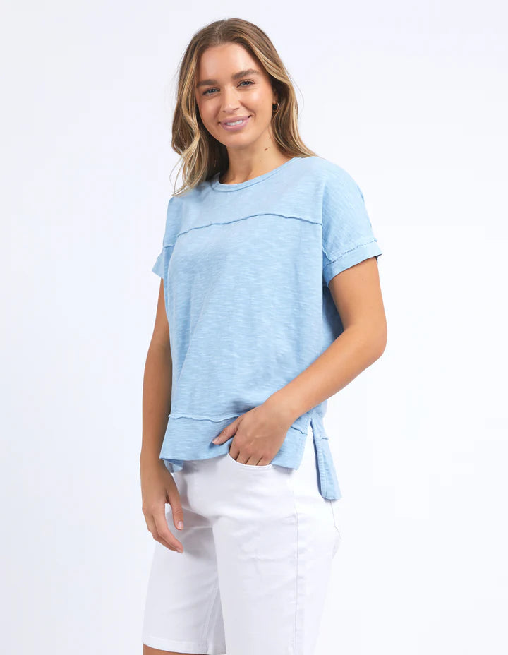 Alison tee - Blue bell-Foxwood-Stay vibrant and fresh in the Allison Tee! Made from 100% cotton, this tee will keep you comfortable and stylish all day long whilst adding a pop of colour to your wardrobe. Keep it fun with the Allison Tee! Round neckline Design lines Raw edge details 100% Cotton Our model is 176cm and wears Size 10-Pash + Evolve