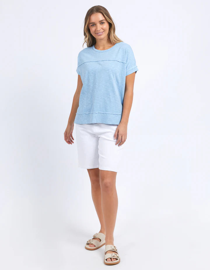 Alison tee - Blue bell-Foxwood-Stay vibrant and fresh in the Allison Tee! Made from 100% cotton, this tee will keep you comfortable and stylish all day long whilst adding a pop of colour to your wardrobe. Keep it fun with the Allison Tee! Round neckline Design lines Raw edge details 100% Cotton Our model is 176cm and wears Size 10-Pash + Evolve