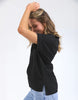 Allison tee - black-Foxwood-Stay vibrant and fresh in the Allison Tee! Made from 100% cotton, this tee will keep you comfortable and stylish all day long whilst adding a pop of colour to your wardrobe. Keep it fun with the Allison Tee! Round neckline Design lines Raw edge details 100% Cotton Our model is 176cm and wears Size 10-Pash + Evolve