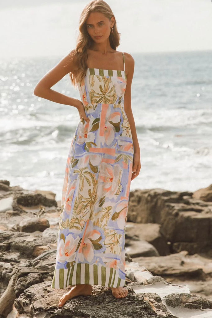 Alora maxi dress - floral-Pash + Evolve-*Shoestring strap *Maxi length *Elasticated back *Floral print all over-Pash + Evolve