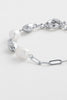 Amara bracelet - silver-Zarla-A refined bracelet combining soft pearls with elongated, textured links. Light-catching and softly layered, it brings a cool, luminous feel to your wrist. Feminine, elevated, and designed for everyday wear. *Rhodium Plated Solid Brass Base *Water proof: Can be worn in the ocean or pool-Pash + Evolve
