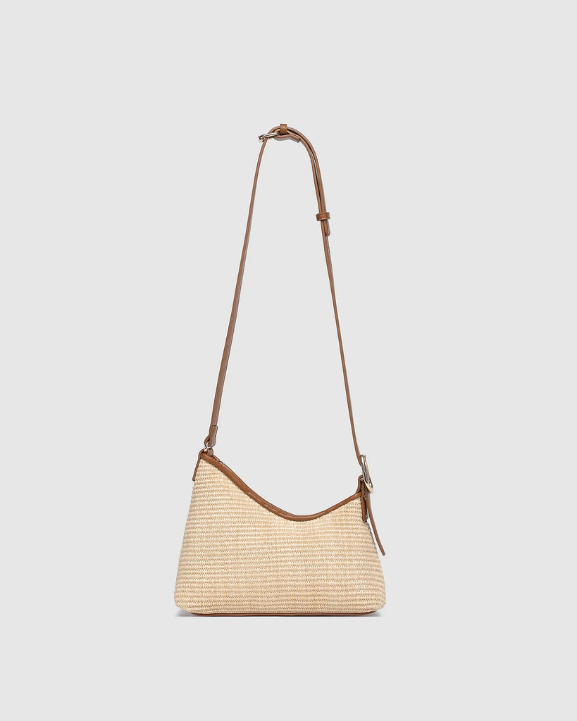 Amelia Shoulder Bag - Raffia/Tan-Louenhide-The Amelia Raffia Tan Shoulder Bag is a striking addition to your collection of minimalist handbags, defined by clean lines and a distinctive, asymmetrical structured silhouette. With elevated detailing and a modern edge, Amelia Raffia Tan offers a fresh perspective on everyday styling. Blending tan vegan leather with natural raffia and accented with gold hardware, she exudes effortless polish in a palette that transitions seamlessly through every season. The adjus