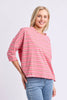 Anya Long Sleeve Tee - Stripe Pink Lemonade-Elm-The Anya Tee - Stripe combines timeless yarn-dyed stripes with Elm's relaxed oversized silhouette. Crafted from soft cotton slub jersey with raw edge detailing and dropped shoulders, it's an effortless everyday tee that pairs perfectly with denim, Brunch Pants or your favourite shorts. Raw Edge detailing at neck and sleeves 3/4 sleeves Dropped shoulder Oversized fit 100% Cotton Slub Jersey Our Model is wearing a size 10-Pash + Evolve