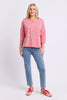 Anya Long Sleeve Tee - Stripe Pink Lemonade-Elm-The Anya Tee - Stripe combines timeless yarn-dyed stripes with Elm's relaxed oversized silhouette. Crafted from soft cotton slub jersey with raw edge detailing and dropped shoulders, it's an effortless everyday tee that pairs perfectly with denim, Brunch Pants or your favourite shorts. Raw Edge detailing at neck and sleeves 3/4 sleeves Dropped shoulder Oversized fit 100% Cotton Slub Jersey Our Model is wearing a size 10-Pash + Evolve