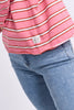 Anya Long Sleeve Tee - Stripe Pink Lemonade-Elm-The Anya Tee - Stripe combines timeless yarn-dyed stripes with Elm's relaxed oversized silhouette. Crafted from soft cotton slub jersey with raw edge detailing and dropped shoulders, it's an effortless everyday tee that pairs perfectly with denim, Brunch Pants or your favourite shorts. Raw Edge detailing at neck and sleeves 3/4 sleeves Dropped shoulder Oversized fit 100% Cotton Slub Jersey Our Model is wearing a size 10-Pash + Evolve