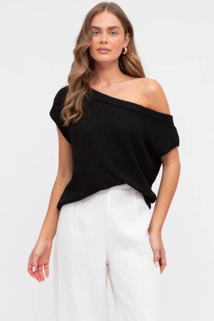 Arlie knit top - black-Pash + Evolve-*Asymmetrical neckline *Can be worn on or off the shoulder *Knit *70% Acrylic, 30% Polyester-Pash + Evolve