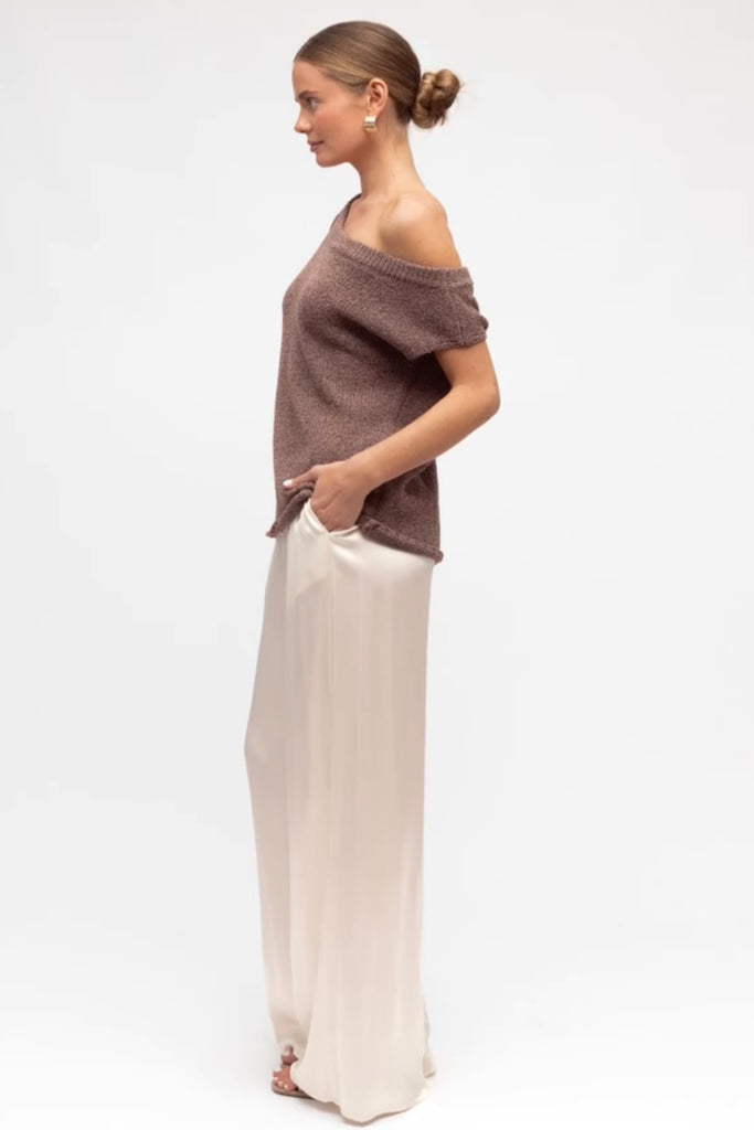 Arlie knit top - chocolate-Pash + Evolve-*Asymmetrical neckline *Can be worn on or off the shoulder *Knit *70% Acrylic, 30% Polyester-Pash + Evolve