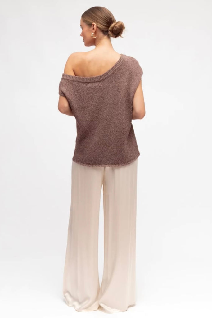 Arlie knit top - chocolate-Pash + Evolve-*Asymmetrical neckline *Can be worn on or off the shoulder *Knit *70% Acrylic, 30% Polyester-Pash + Evolve
