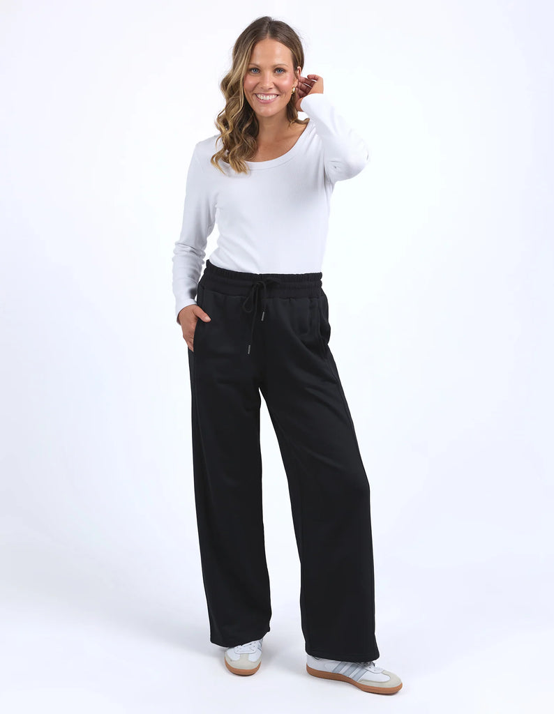 Aspen trackpant - black-Elm-Bend, stretch, run, walk. It won't matter. These track pants have a wide leg shape for those that like the extra room to move. Elastic waist Side seam pockets Wide leg slightly cropped shape polyamide cotton fleece-Pash + Evolve