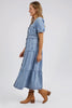 Astrid Denim Dress - Light Blue-Foxwood-Known for our stylish dresses that are versatile for work and play, the Astrid Denim Dress is sure to be a best seller. Featuring a flattering square neckline, tiered skirt and button through front, wear this dress with some boots for work or add your favourite trainers for a great casual look. Square neckline Midi length Tiered skirt Rigid denim Our model is 176cm tall and wears size 8-Pash + Evolve