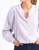 Bailey shirt - dusty lilac-Elm-Pretty and perfect, the Bailey shirt features a mandarin Collar and is constructed from linen lyocell making it drape and feel so comfortable you'll love wearing it everyday. Full button Gathering at sleeve Mandarin collar Linen Lyocell Model is wearing a size 10.-Pash + Evolve