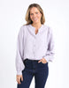 Bailey shirt - dusty lilac-Elm-Pretty and perfect, the Bailey shirt features a mandarin Collar and is constructed from linen lyocell making it drape and feel so comfortable you'll love wearing it everyday. Full button Gathering at sleeve Mandarin collar Linen Lyocell Model is wearing a size 10.-Pash + Evolve