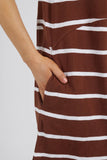 Bay stripe dress - choc/white stripe-Foxwood-Throw on and go with the Bay Dress. This flattering design in comfort plus jersey is the ideal everyday piece for your casual wardrobe. Curved hem Round neckline 100% Cotton Model is 176cm and wears a size 8-10-Pash + Evolve
