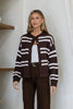 Bayley cardi - chocolate-Pash + Evolve-*Round neck *Button down front *Long sleeve *Chocolate with Pink stripe *65% Acrylic, 35% Wool-Pash + Evolve