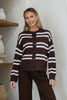 Bayley cardi - chocolate-Pash + Evolve-*Round neck *Button down front *Long sleeve *Chocolate with Pink stripe *65% Acrylic, 35% Wool-Pash + Evolve