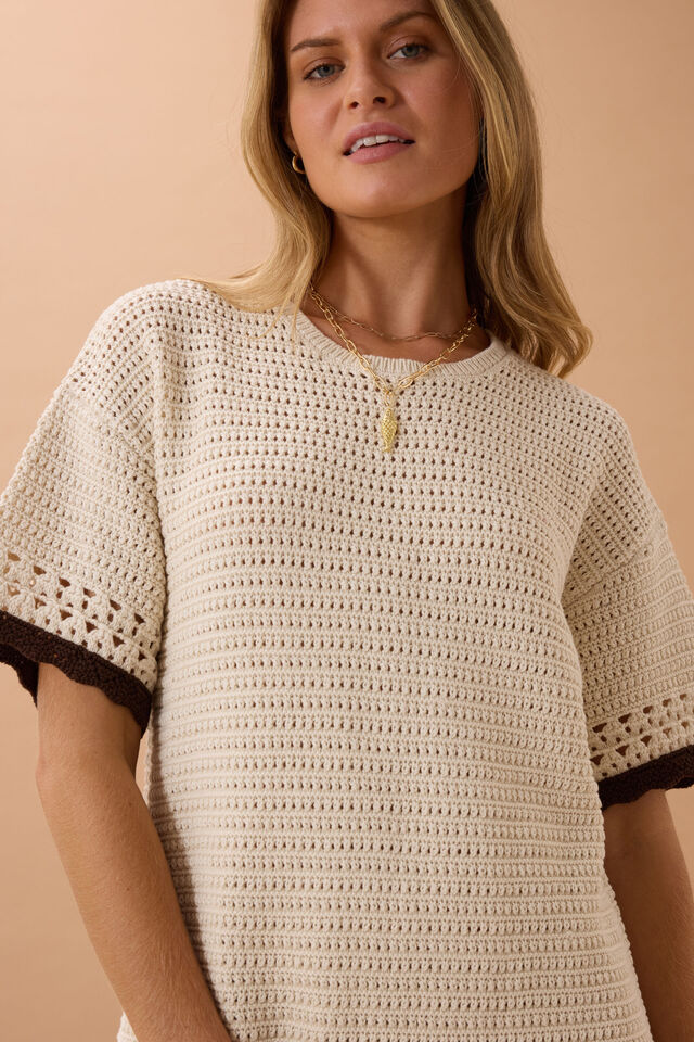 Bea knit mini dress - Ecru-Ceres Life-100% Organic Cotton Relaxed fit Multiple textured stitches with contrast hem and sleeve opening Above knee length Drop shoulder Best stored folded, not hung-Pash + Evolve