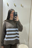 Bella Knit - Chocolate/Blue-Pash + Evolve-*Round neck *Long Sleeve *Hi-Low Hemline *Chocolate/Blue *Super Soft *65% Acrylic, 35% Wool-Pash + Evolve