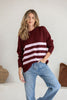 Bella knit - Wine-Pash + Evolve-*Round neck *Long Sleeve *Hi-Low Hemline *Pink Stripe *Super Soft *65% Acrylic, 35% Wool-Pash + Evolve