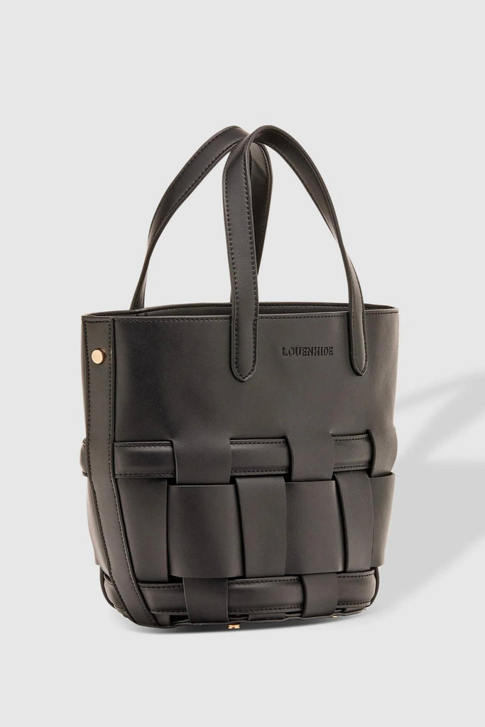 Bettina Bucket Bag - Black-Louenhide-The Louenhide Bettina Black Bucket Bag is the epitome of seasonless style. The classic woven vegan leather detailing elevates your style by adding a touch of elegance and texture to the bucket bags’ silhouette. For hands-free convenience or a grab-and-go moment, enjoy the freedom to choose your carrying style; either by the top handles or over the shoulder with the detachable crossbody strap. The Louenhide Bettina Black Bucket Bag will ensure you're prepared for whatever