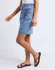 Birdie Denim Skirt - Light Blue Wash-Elm-The Birdie Denim Skirt brings playful charm with its comfy elastic at the side seams and back waist, giving you the perfect fit every time. Its knee-length cut is easygoing and flattering, while the Elm-stamped hardware adds a fun, unique touch to this effortlessly stylish skirt. Elastic at side seams and back waist Elm stamped hardware Flattering knee length 99% cotton 1% elastane stretch denim Model is 171cm and wears Size 10-Pash + Evolve