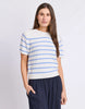 Blair Stripe Short Sleeve Knit - Cornflower Blue-Foxwood-A fresh spin on the classic stripe. The Blair Stripe Short Sleeve Knit is crafted from soft cotton with yarn dyed stripes and an easy relaxed fit. Finished with ribbed sleeve cuffs for a polished touch, it's the knit you'll reach for from workdays to weekends. Yarn dyed stripe Rib sleeve cuff Relaxed fit 100% Cotton Our model is 176cm and wears Size 10-Pash + Evolve