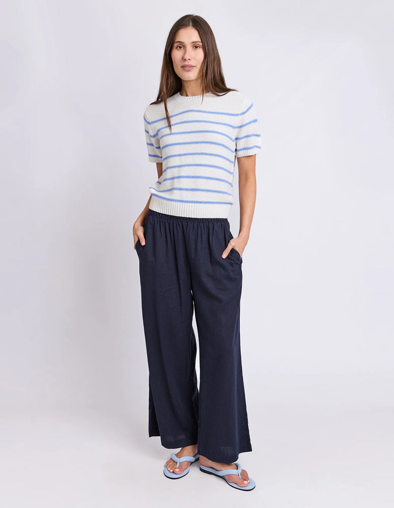 Blair Stripe Short Sleeve Knit - Cornflower Blue-Foxwood-A fresh spin on the classic stripe. The Blair Stripe Short Sleeve Knit is crafted from soft cotton with yarn dyed stripes and an easy relaxed fit. Finished with ribbed sleeve cuffs for a polished touch, it's the knit you'll reach for from workdays to weekends. Yarn dyed stripe Rib sleeve cuff Relaxed fit 100% Cotton Our model is 176cm and wears Size 10-Pash + Evolve
